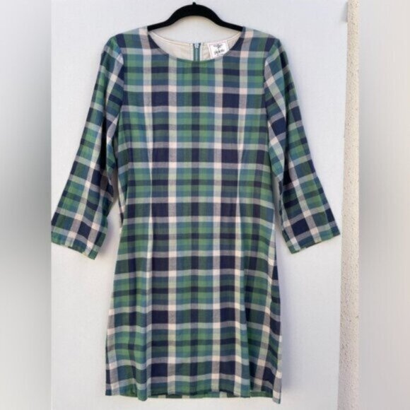 Anthropologie Piplette A-Line Green/Navy Summer Plaid Print Midi Dress Size 6 - Picture 1 of 9